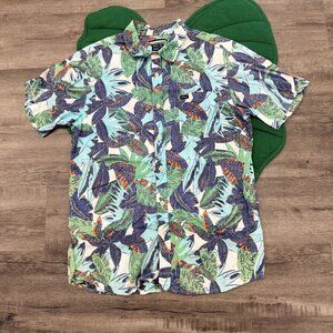 RVCA Mens Large Regular Short Sleeve Button Front Aloha Shirt Tropical Hawaiian